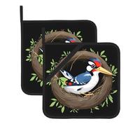 MSRHIUEF Woodpecker in The Nest Picture - Alfombrilla de aislamiento cuadrada (juego de dos piezas) para quitar la tapa de la cocina, hornos microondas, hornos, con cuerda para colgar en el lateral