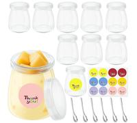 Mssushi 10 Vasos Yogurtera de Cristal,200ml Tarros de Yogur con Tapa hermética,tarros para postres recipiente para conservas de tulipanes, mermeladas, jaleas, miel, postres,6 lepels