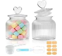 Mssushi 2 Tarros De Cristal Con Tapa En Forma De Corazón,650ml Tarros De Caramelos Hermético, Para Barra De Dulces, Galletas, Caramelos, Uso En Cocina, Con Cucharas Medidoras Incluidas