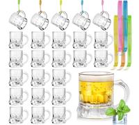 Mssushi 25 Piezas Vaso De Chupito De Plástico De 30ml Con Asa Y Collar Con 25 Cordones De Colores, Reutilizable Para Bodas, Fiestas De Cumpleaños, Despedidas De Soltera, Carnavales