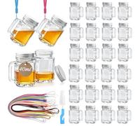 Mssushi 28 Pcs Mini Vasos de Chupito con Tapas Plateadas de Rosca, 40 ml Vasos de Chupito con Asa y Tapas de Rosca, Mini vasos con asa Antifugas, con 28 Cordón Para Aguardiente, Vodka, Carnavales