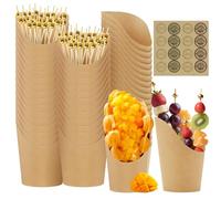 Mssushi 60 Piezas Vasos de Papel de Estraza con 150 Palillos, Vasos de Papel de 12 OZ Soporte para Papas Fritas,para Llevar Snacks Charcutería Waffle Palomitas de Maíz Postre Accesorios de Fiesta