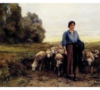 MSTECO Pintura al óleo Pintura De La Lona Arte de la Pared Poster Pastora con su rebaño de Julien Dupre para Decoración de Pared 60x90cm