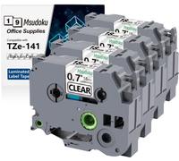 Msudoku Compatible TZe-141 - Cinta de etiquetas Brother P-touch TZe141, TZ 18 mm 0.7 cinta transparente laminada para PTD610BT PTD410 PT-P710BT PTD400 PT-P700 PT-E500 (negro sobre transparente, paquete de 4)