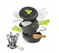 Msuiiixcccc Camping Stove Kit Portable Dish Plates Pots Water Kettle Stove Hand Vice Outdoor Camping Cooking Set for 2-3 Persons