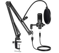 Msuiiixcccc USB Microphone with Arm Condenser Computer Microphone Stand with Ring Light Studio Kit Suitable for Game Video Recording (Color : Black, Size (Black As The Picture Shows)