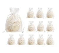 MSUIINT Bolsas de malla de encaje con cordón, 12 bolsas de regalo de organza con patrón de flores impresas de joyería para Navidad, dulces y bodas