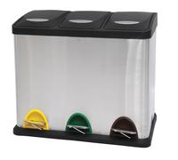 MSV 100353, Papelera de Inox con 3 Compartimientos, Cromado, 46 x 26,5 x 39,5 cm