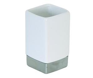 MSV 140743 - mahe cerámica Copa de Acero Inoxidable/Blanco Mate Arenisca 6,5 x 6,5 x 11,5 cm