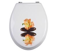 MSV 140769 Manila - Tapa de WC (Madera DM y Acero Inoxidable, 42,5 x 36,5 x 1,6 cm), diseño Impreso, Color Blanco