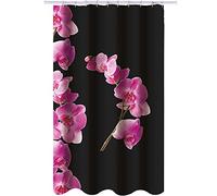 MSV 140800 Lanyu - Cortina de ducha, poliéster y plástico, 180 x 200 x 0.1 cm, color negro