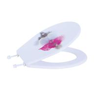 MSV 140818 Bornéo - Asiento de Inodoro con Tapa y sujeciones de Acero Inoxidable (Madera DM y Polipropileno, 42,5 x 36,4 x 1,7 cm), diseño de Flor, Color Blanco