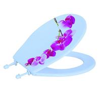 MSV 140820 Lanyu - Asiento de Inodoro con Tapa y sujeciones de Acero Inoxidable (42,5 x 36,4 x 1,7 cm), diseño de Flor, Color Blanco