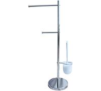 MSV 141308 TOALLERO A 2 Ramas DE Acero Cromado + ESCOBILLERO, Inoxidable, Plateado, 80x36x20 cm