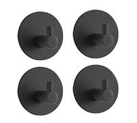 MSV 4 autoadhesivos para Toallas, máx. 8 kg, Albornoz, Gancho de Pared, Acero Inoxidable, para baño y Cocina, sin Agujeros, Color Negro Mate, Talla única