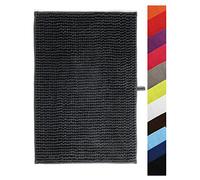 MSV - Alfombra de baño de Microfibra de Chenilla - Pelo Largo, Antideslizante - Lavable a máquina - Práctico Lazo para Colgar - Máxima Comodidad e higiene - Gris Oscuro - Individual - 60 x 90 cm