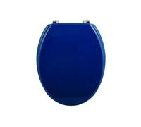 MSV - Asiento de Inodoro Cleo, Bisagras de Acero Inoxidable - Tapa de Inodoro de MDF Resistente a la Humedad, Almohadillas Amortiguadoras, Tamaño Universal - 43/45x37x5.6cm - Azul Oscuro