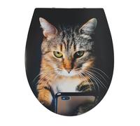 MSV - Asiento de inodoro Pacha PP - Cierre suave - 45,5 x 37,2 x 4 cm - Negro - Diseño universal apto para familias - Fácil de instalar y limpiar