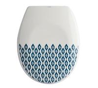 MSV - Asiento de inodoro termorrígido - Bisagras PS - Cierre suave - Diseño original - Para niños y familias - Fácil de instalar - Duradero e higiénico - Ikat - Azul y blanco
