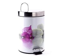 MSV Borneo Cubo de Basura con Pedal 3 L, Acero Inoxidable, Hoja Rosa, 25.6x16.5x16.5 cm