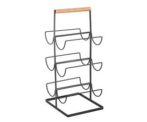 MSV Botellero para vino, 6 botellas, fijación a la pared, metal, negro, bambú