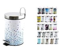 MSV Brest Cubo de Basura con Pedal 3 L, Acero Inoxidable, Gotas Azules, 25 x 17 cm