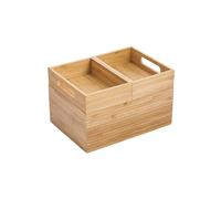 MSV - Caja Organizadora Versátil 3 Compartimentos Apilables ISALYS - Almacenamiento en Bambú Natural para Cosméticos, Material de Oficina o Accesorios - Beige