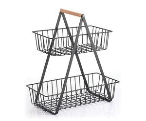 MSV Cesta de Almacenamiento para Mesa, diseño Industrial, Madera y Acero, Color Negro Mate