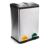 MSV Cubo DE Basura ECONOMICO 2X20 L DE Acero Inoxidable, Cromado, 40x34x60 cm