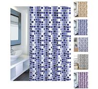 MSV Cortina de Baño, Diseño Mosaico, Poliéster, Azul, 22x50x6 cm