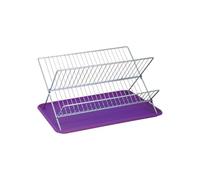 MSV Escurreplatos Plegable con Bandeja, Metal, Morado, 40x34.5x27 cm