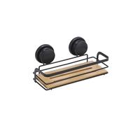 MSV Estante Cesta de Ducha con Ventosas Acero y Bambú Negro Mate