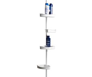 MSV - Estante de Ducha de Esquina Independiente - Metal/Plástico - Altura estándar (225-245 cm) - 22,5 x 16 cm - Blanco - Ajustable para Espacios Estrechos - Accesorio de baño