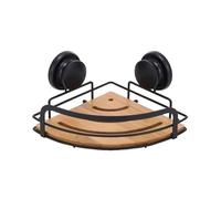 MSV Estante esquinero para Ducha, megaventosas, bambú y Acero, Negro Mate