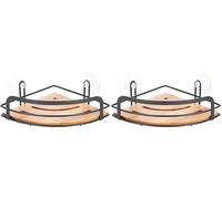 MSV Estantería de Ducha esquinera para baño, sin Agujeros, con ventosas, Acero y bambú, 21 x 21 x 9 cm, Color Negro Mate, aleado Madera, Duschregal 21.5 x 21.5 x 13 cm (Paquete de 2)