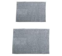 MSV - Juego de 2 Alfombras de Baño Microfibra Chenilla - Pelo Largo y Suave - Antideslizante SEBS - Lavable a Máquina 30° - con Lazo para Colgar - 40 x 60cm & 60 x 90cm - Gris Claro