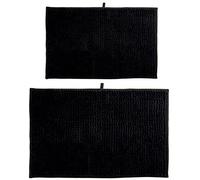 MSV Juego de 2 alfombrillas de baño de chenilla de pelo largo, 40 x 60 cm + 60 x 90 cm, color negro
