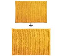 MSV - Juego de 2 Alfombrillas de baño de Microfibra de Chenilla - Pelo Largo, Antideslizantes - Práctico Lazo para Colgar - Máxima Comodidad e higiene - Color azafrán - 40 x 60 y 60 x 90 cm