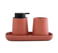 MSV Juego de 3 accesorios de baño de cerámica Maonie con dispensador de jabón, bandeja de baño para joyas y vaso para cepillos de dientes, terracota rojo