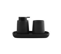 MSV Juego de 3 Accesorios de baño de cerámica MAONIE Negro Mate