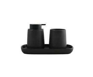 MSV Juego de 3 Accesorios de baño de cerámica MAONIE Negro Mate