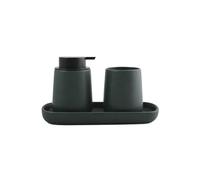 MSV Juego de 3 Accesorios de baño de cerámica MAONIE Verde Oscuro Mate