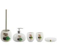 MSV - Juego de accesorios de baño (5 piezas, cerámica, dispensador de jabón, escobilla, jabonera y vaso para cepillo de dientes), color blanco