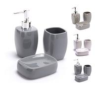 MSV - Juego de Accesorios de baño de cerámica de 3 Piezas - Dispensador de jabón - Jabonera - Vaso - Gris Antracita - Diseño Elegante y estético