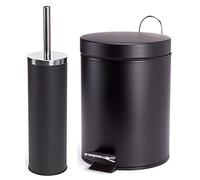 MSV Juego de baño de 2 piezas, cubo de basura y escobillero, color negro