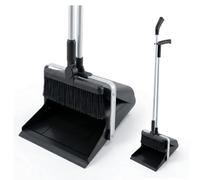 MSV - Juego de Escoba y recogedor con Mango Largo (111 cm) - Kit de Barrido ergonómico para aliviar el Dolor de Espalda - Recogedor con Cierre automático y antivuelco - Negro