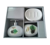 MSV Lingga Weis-Dispensador de jabón, jabonera, Vaso para cepillos de Dientes (cerámica, 3 Piezas), Talla única