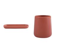 MSV Maonie Set de Baño Bandeja Cerámica + Vaso Terracota | bordes elevados, superficie lisa, boca ancha, base estable, color terracota