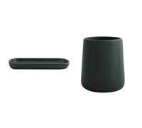 MSV Maonie Set de Baño Bandeja Cerámica + Vaso Verde Oscuro | bordes elevados, superficie lisa, boca ancha, base estable, color verde oscuro