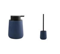 MSV Maonie Set de Baño Dosificador de jabón 300 ml + Escobilla WC Azul | bomba antigoteo, rellenable, recipiente cerrado, cabezal recambiable, color azul